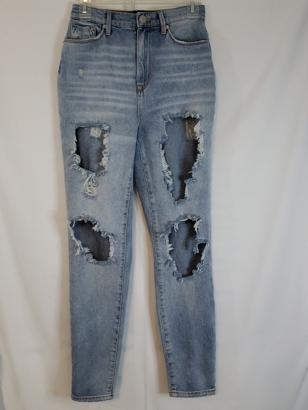 BDG Mom High Rise Light Blue Distressed Jeans, Size 26